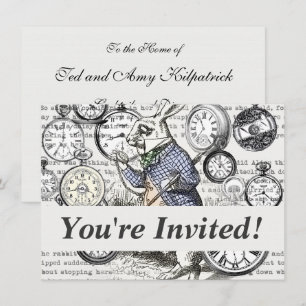 Invitation Lapin Blanc Alice au Pays des Merveilles Horloges 