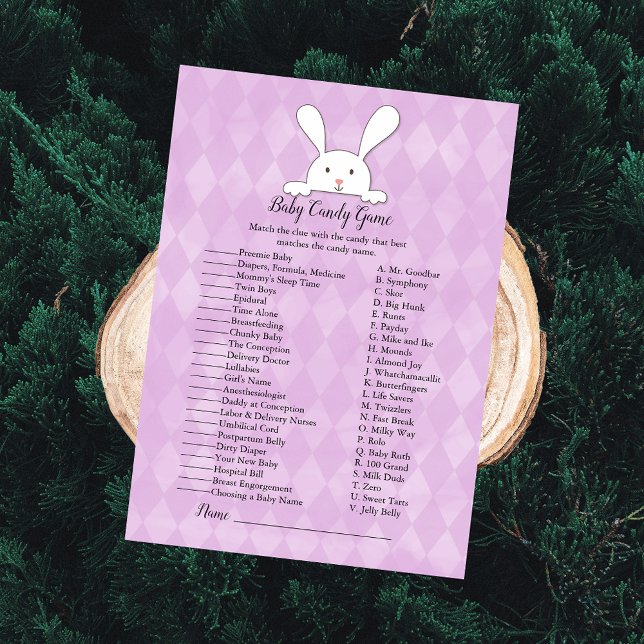 Invitation Lapin Blanc Lapin Violet Bébé Candy Douche Jeu (Créateur téléchargé)