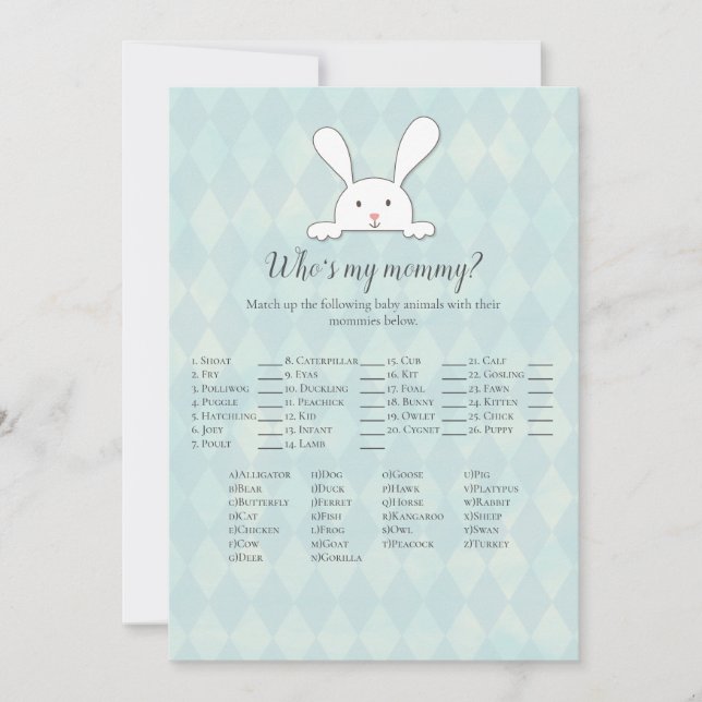 Invitation Lapin Blanc Qui est ma maman Baby shower jeu (Devant)