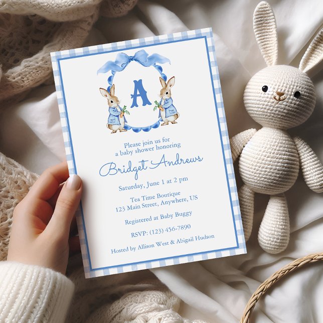 Invitation Lapin Bleu Bunny Monogramme Crête Baby Shower (Créateur téléchargé)