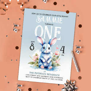 Invitation Lapin Bleu Pastel Mignon 1er Anniversaire Bébé Gar
