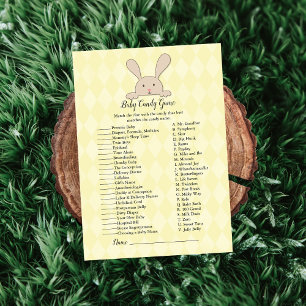 Invitation Lapin Brun Jeu de Candy Shower pour Bébé Jaune