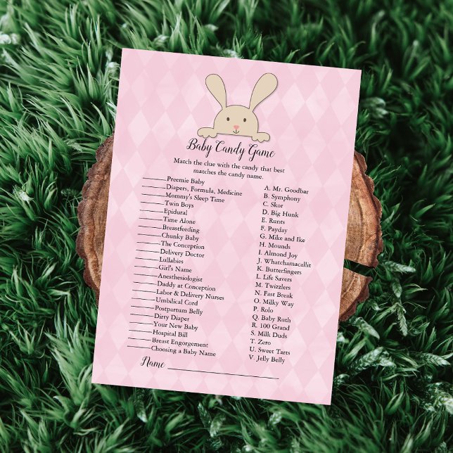 Invitation Lapin Brun Jeu de Candy Shower pour Bébé Rose (Créateur téléchargé)