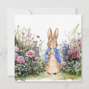 Invitation Lapin classique dans son jardin de fleurs