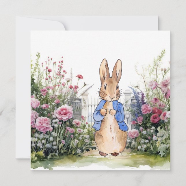 Invitation Lapin classique dans son jardin de fleurs (Devant)