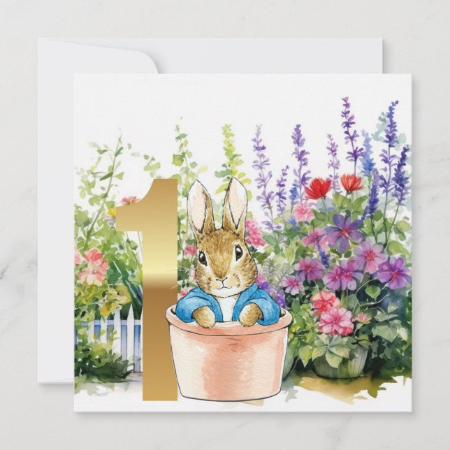 Invitation Lapin Classique dans un Pot Premier anniversaire (Devant)