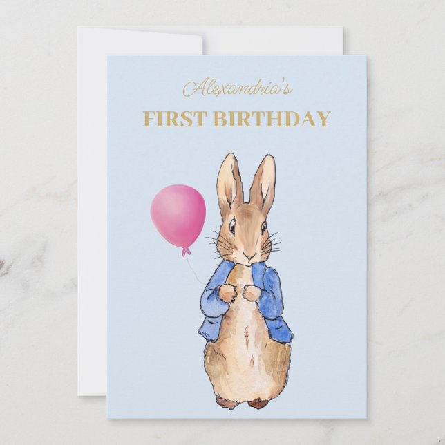 Invitation Lapin Classique Personnalisé Premier anniversaire (Devant)