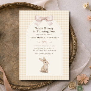 Invitation Lapin Coquette Gingham 1er Anniversaire