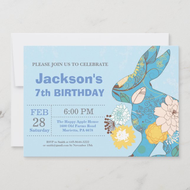 Invitation Lapin d'anniversaire d'oeuf de pâques de garçon (Devant)