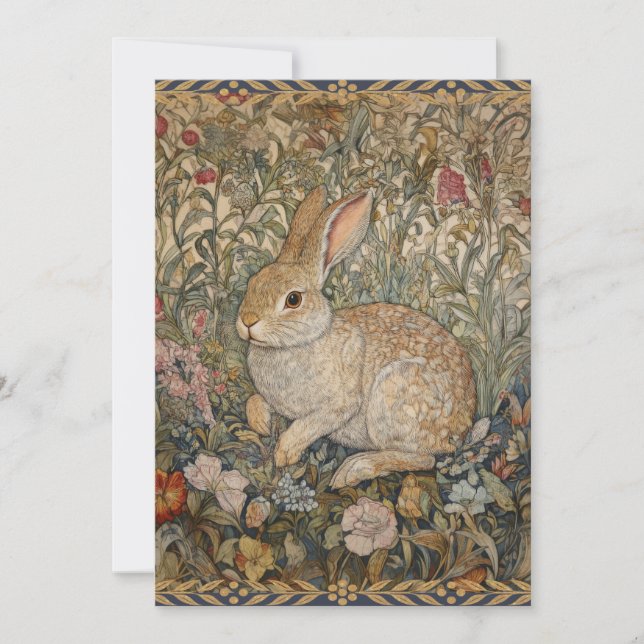 Invitation Lapin dans un jardin anglais style William Morris (Devant)