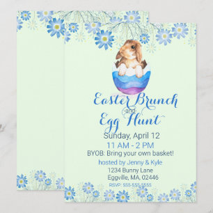 Invitation Lapin d'aquarelle dans l'oeuf rayé Pâques