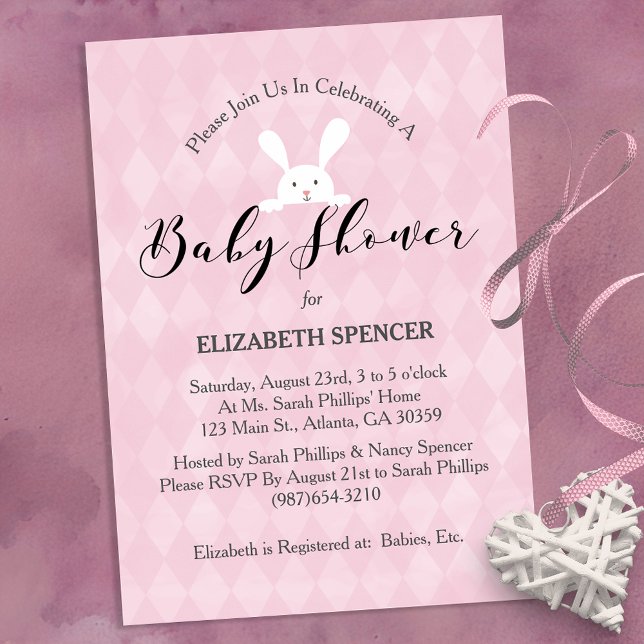 Invitation Lapin de Baby Shower Rose Diamant (Créateur téléchargé)