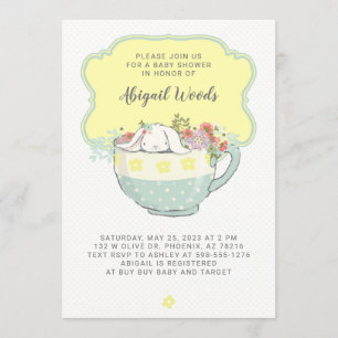 Invitation Lapin de blanc de thé de baby shower