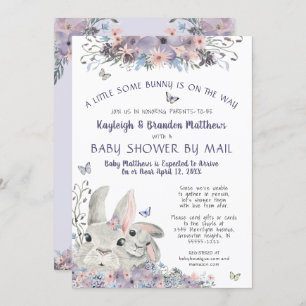 Invitation Lapin De Bois Floral Purple Baby shower Par Courri
