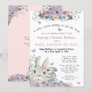 Invitation Lapin De Bois Floral Purple Baby shower Par Courri