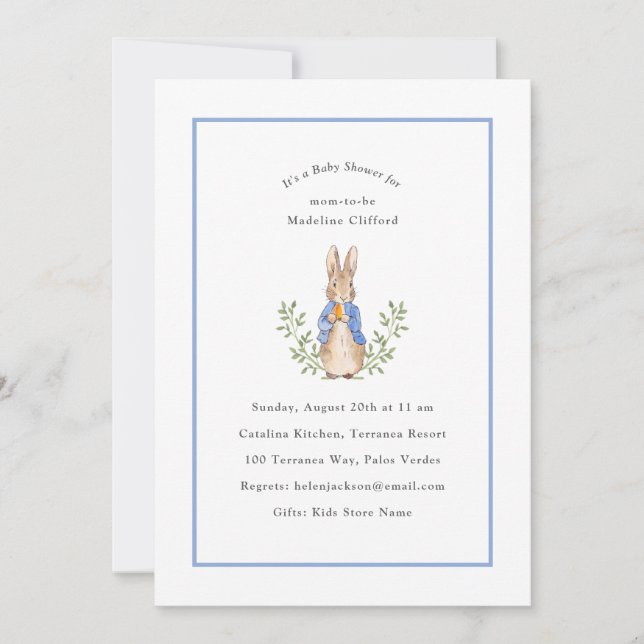 Invitation Lapin de conte de fées classique bleu Baby Shower  (Devant)