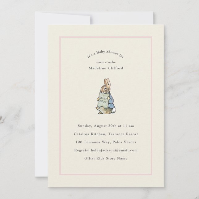 Invitation Lapin de conte de fées classique rose Baby Shower  (Devant)