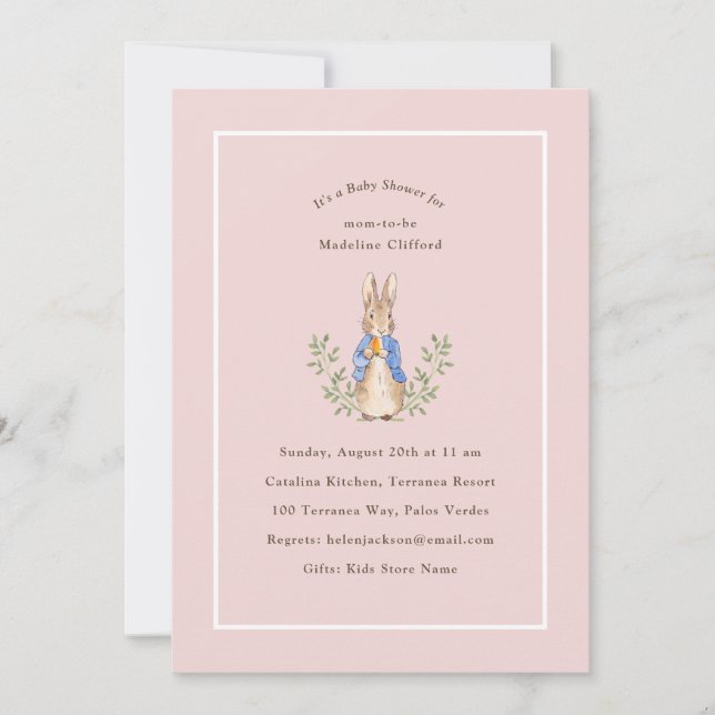 Invitation Lapin de Conte de Fées Rose Vintage Baby Shower (Devant)