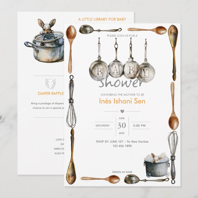 Invitation Lapin de cuisine méchant 🐇 | Baby Shower (Devant / Derrière)