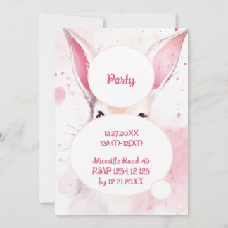 Invitation Lapin de fête Mignon Rose Pastel Aquarelle