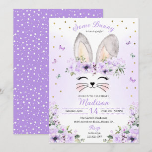 Invitation Lapin de la Couronne de fleurs violettes Oreilles 