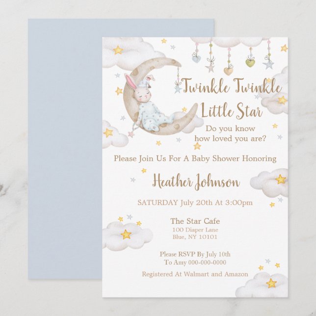 Invitation Lapin de l'anniversaire de bébé Twinkle Twinkle Li (Devant / Derrière)