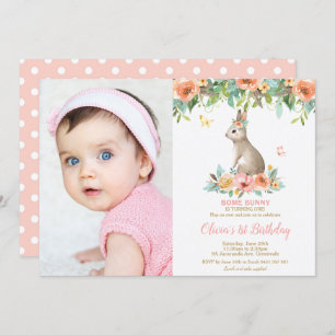 Invitation Lapin de Lapin floral géant 1er anniversaire Photo