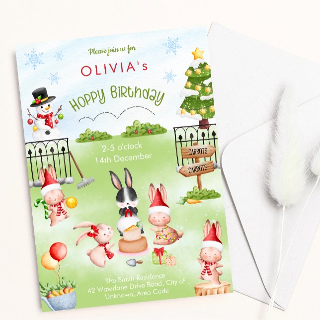 Invitation Lapin de Noël Lapin d'hiver Enfant fête d'annivers (Créateur téléchargé)