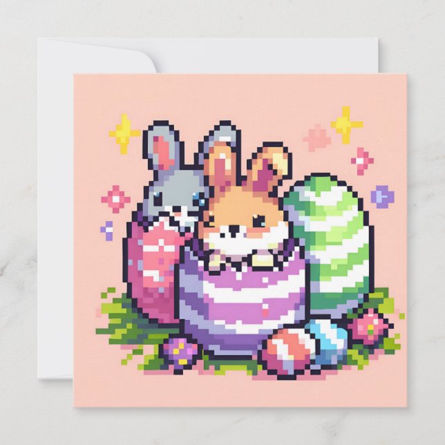 Invitation lapin de Pâques 8 bits art pixel (Devant)