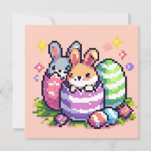 Invitation lapin de Pâques 8 bits art pixel