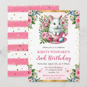 Invitation Lapin de Pâques à l'aquarelle Fleurs de printemps 