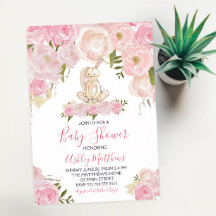 Invitation Lapin de Pâques aquarelle Baby Shower Rose