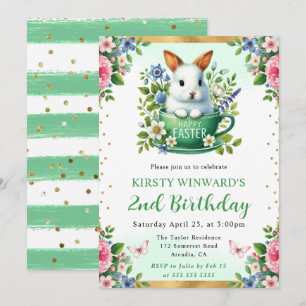 Invitation Lapin de Pâques aquarelle Fleurs de printemps Anni
