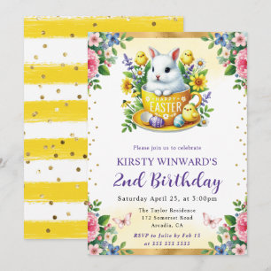 Invitation Lapin de Pâques aquarelle Fleurs de printemps Anni