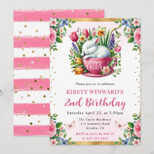 Invitation Lapin de Pâques aquarelle Fleurs de printemps Anni