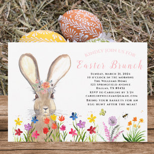 Invitation Lapin de Pâques aquarelle Œufs Brunch Floral