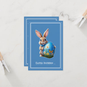 Invitation lapin de Pâques avec boucle bleue