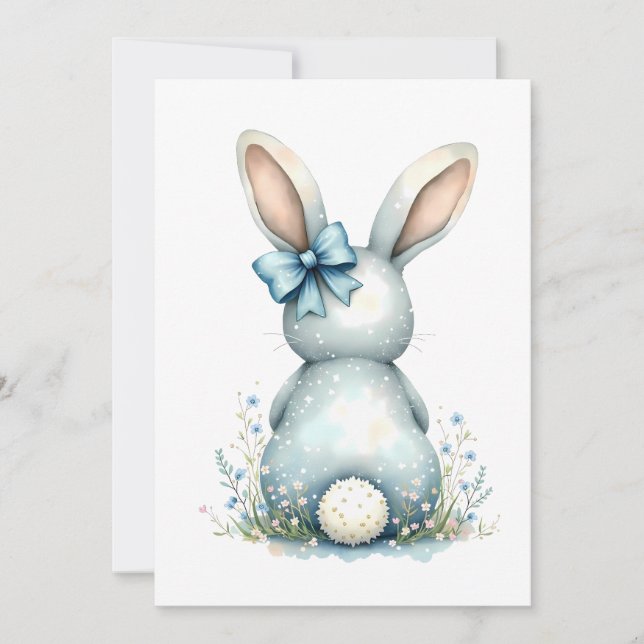 Invitation Lapin de Pâques Blue Bunny Tail Cottontail avec Œu (Devant)