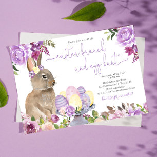 Invitation Lapin de Pâques, brunch de Pâques fleuri et chasse