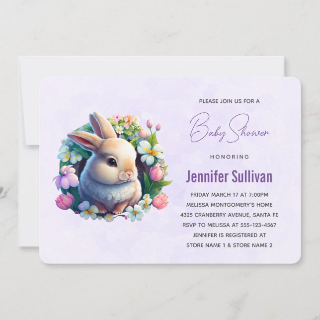 Invitation Lapin de Pâques dans les fleurs printanières Baby  (Devant)