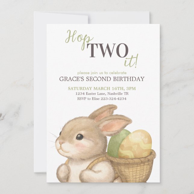 Invitation Lapin de Pâques Editable Hop Two It 2ème Anniversa (Devant)