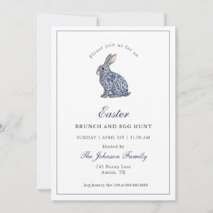 Invitation Lapin de Pâques en chinoiserie bleue et blanche po