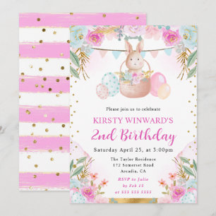Invitation Lapin de Pâques et fleurs à l'aquarelle pour un an