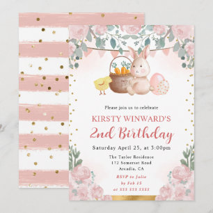 Invitation Lapin de Pâques et fleurs à l'aquarelle pour un an