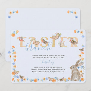 Invitation Lapin de Pâques et papillon Brunch Floral doux
