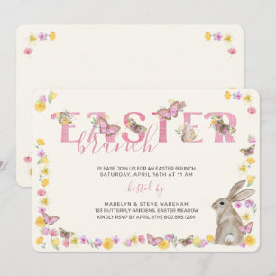 Invitation Lapin de Pâques et Papillon Dainty Brunch floral