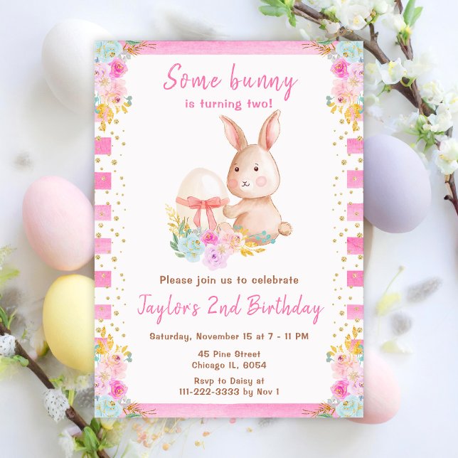 Invitation Lapin de Pâques Floral Anniversaire (Créateur téléchargé)