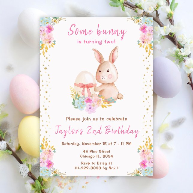 Invitation Lapin de Pâques Floral Anniversaire (Créateur téléchargé)