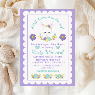 Invitation Lapin de Pâques Floral & Bébé Shower d'Oeufs