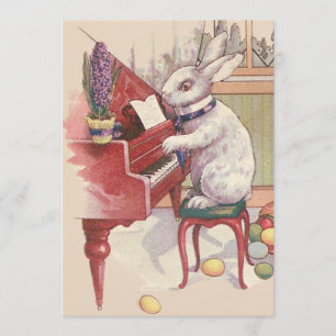 Invitation Lapin de Pâques jouant du piano Hyacinthe
